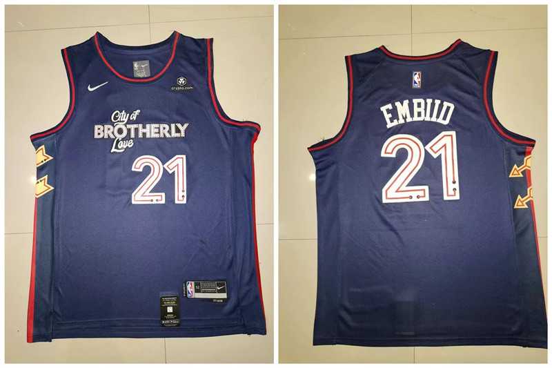 76ers 21 Joel Embiid Navy Nike 2023-24 City Edition Swingman Jersey->milwaukee bucks->NBA Jersey